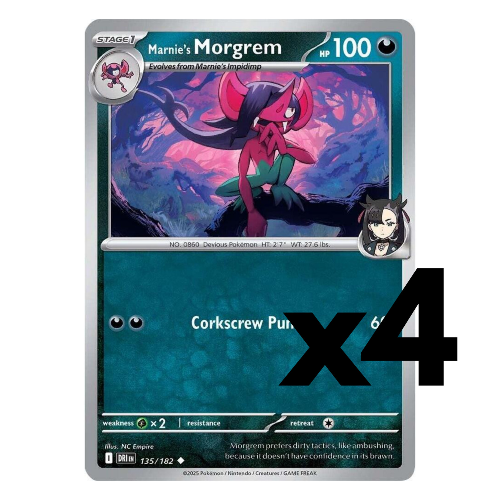 4x Marnie's Morgrem - 135/182 -  SV10: Destined Rivals Pokemon Playset x4