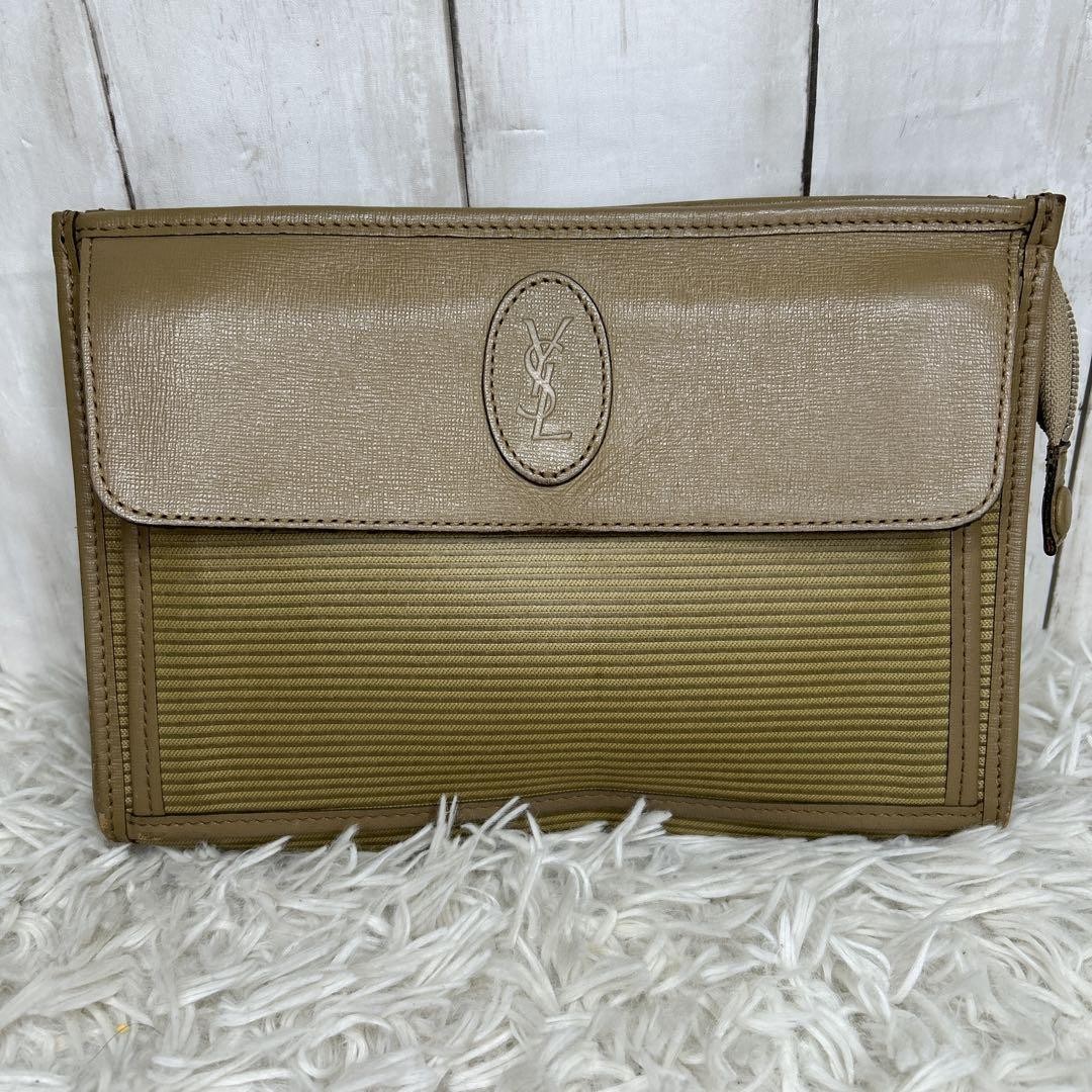 Borsa pochette Yves Saint Laurent in pelle beige con logo