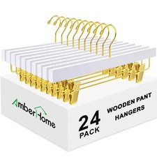Amber Home 24 Pack White Wooden Pants Hangers with Gold 24, 