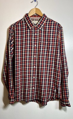 The Normal Brand Plaid Flannel Shirt Navy Orange Cotton Heritage Style Large/XL