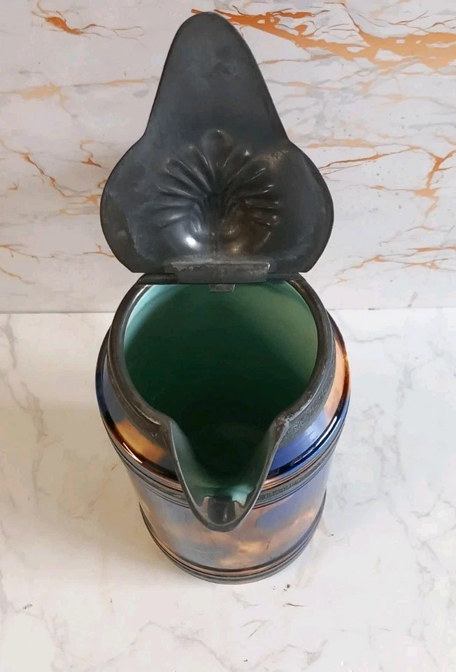 Vintage Wedgwood Majolica Syrup Jug Pewter Deco/ Lid and handle Mottle Glazeing. - Image 2 of 4