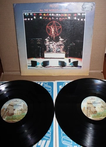 RUSH 2 Lp "ALL THE WORLD'S A STAGE" 1st Press  Mercury SRM-2-7508 1976 EX