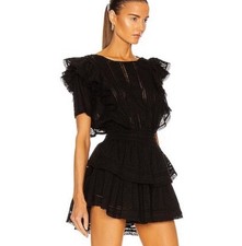 Womens LoveShackFancy Elegant Gwen Ruffled Tiered Mini Dress Black