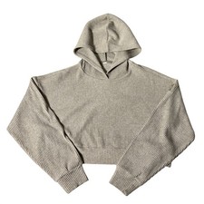 Alo Yoga Muse Ribbed Cropped Hoodie Beige Tan Pullover Sweatshirt Womens