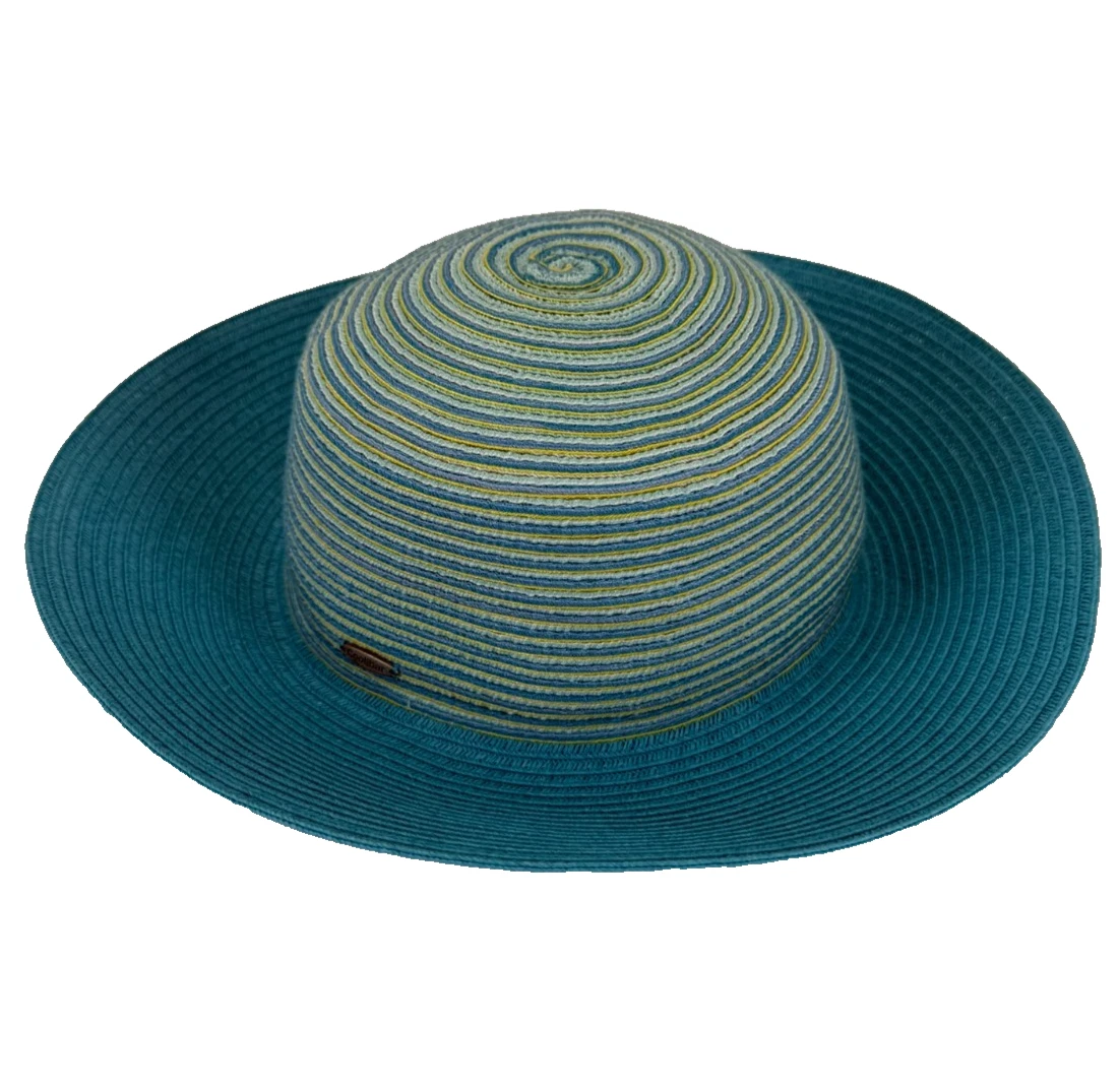 Coolibar Womens Marina Sun Hat Turquoise Blue Woven Beach Travel Adjustable