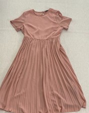 Shein Midi Fit & Flare Dress Womens L Mauve Pink Short Sleeve Pleated Button