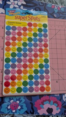 Vintage Trend Stickers Super Spots Colorful Smiles Smiley Faces 7 Sheets New 