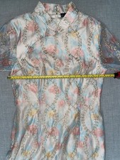 WANTING Women's Cheong-sam Satin Dress Floral Embroidered Pastel Colors Size M
