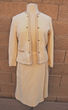 Vtg 60s Suits Galore Wool Boucle Skirt Suit Cream Tweed Blazer M