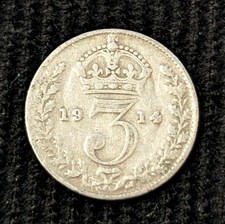 1914 British Sterling Silver Threepence Coin With Die Clash MINT ERROR Reverse