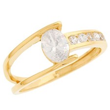 JackAni 10k or 14k Yellow Gold White CZ Modern Tension Set Engament Ring