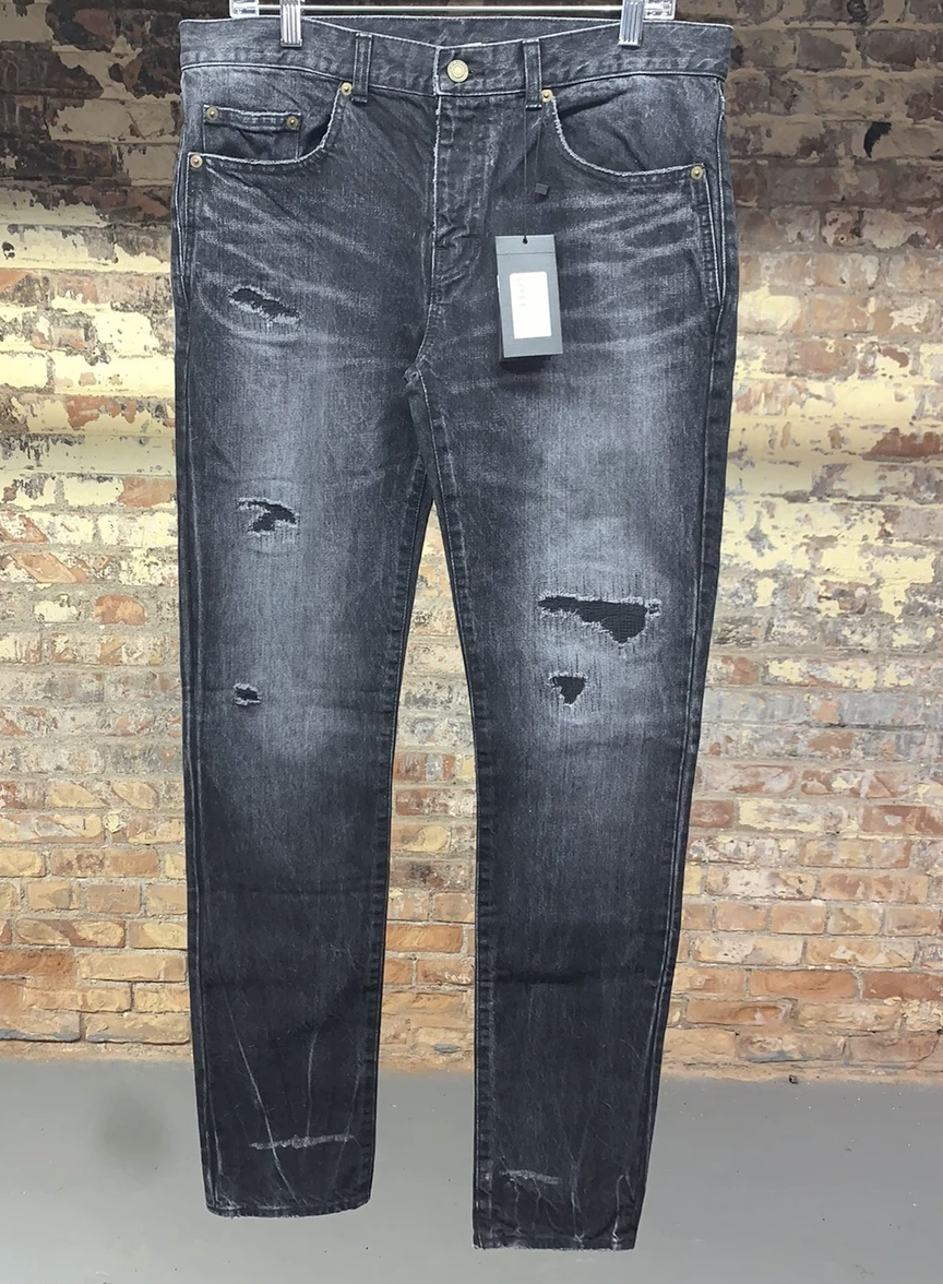Saint Laurent Paris 2018 pantalone nero denim sfumato taglia 34 504703 YH805