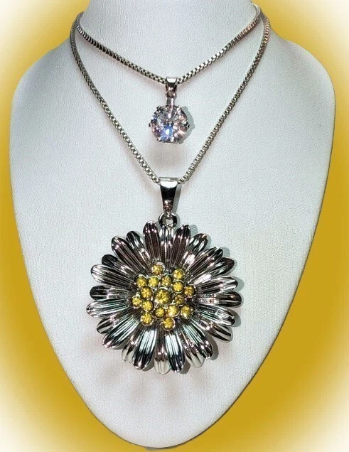 Grande y hermoso! Betsey Johnson Cristal Girasol Doble Caja Cadena Collar!