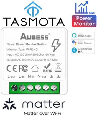 TASMOTA 15.3 |Mini WLAN Schalter |Power Monitor|230V 16A|ESP32-C3|BLE|KNX|Matter