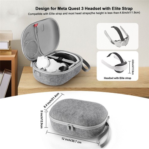 Carrying Case for Meta Quest 3 VR Headset Elite Head Strap Accessories Hard Case - Afbeelding 15 van 18