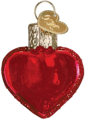 OLD WORLD CHRISTMAS SMALL SHINY RED HEART GLASS CHRISTMAS ORNAMENT 30010