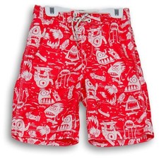 Gap Boys Red Printed Elastic Waist Drawstring Swim Trunk Shorts Size Medium