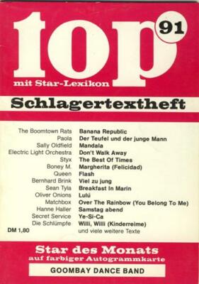 top Schlagertextheft mit Star-Lexikon - Nr. 91 - Boney M. QUEEN STYX Matchbox