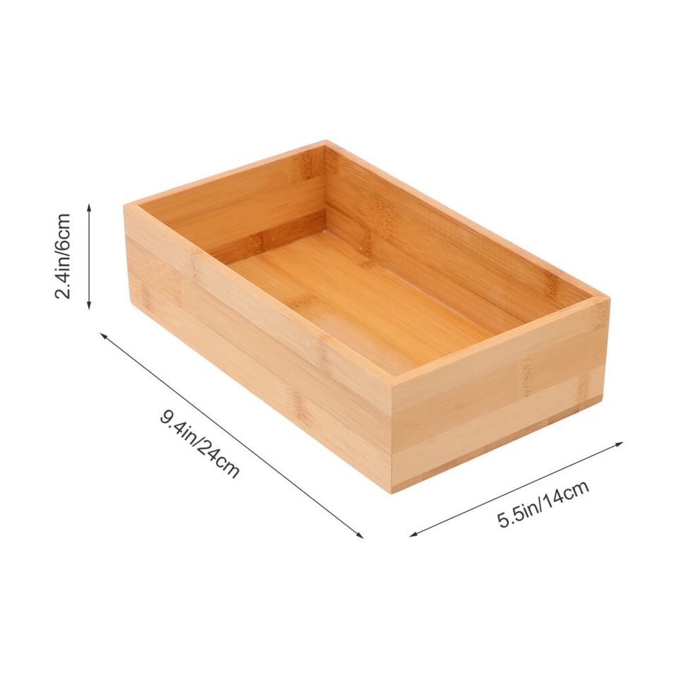 Bamboo Storage Box Open Bins Vanity Tray Wood Utensil Kitchen Container
