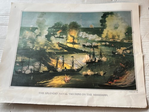 Vintage 1970's 9x11 Boat Print Splendid Naval Triumph On Mississippi April 1862