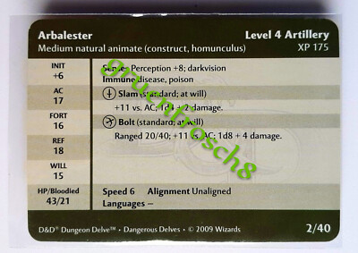 ARBALESTER  02 U  DDM MONSTER MANUAL: DANGEROUS DELVES 2009  D&D STATS CARD