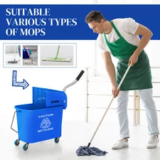 Mop Bucket with Wringer on Wheels for Floor Cleaning Separate Dirty Clean Water