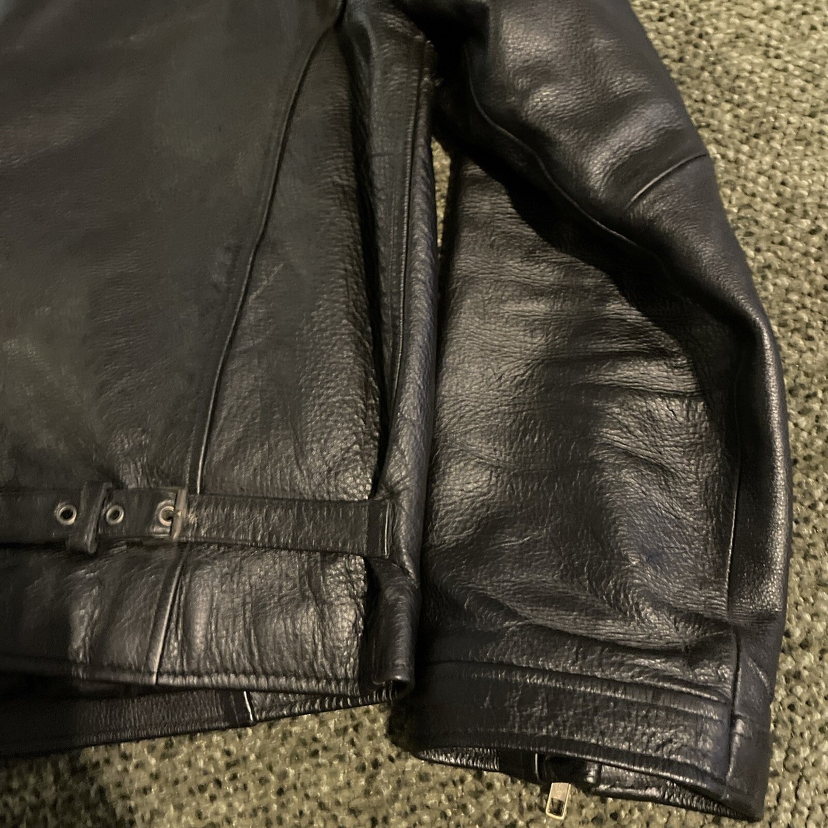Vintage 90s Guess Leather Racer Jacket Black Embossed Motorcycle