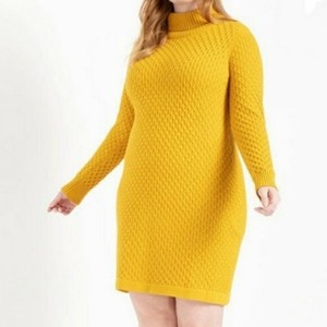 yellow turtleneck sweater dress