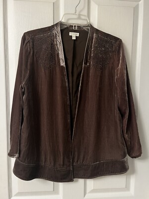 Garnet Hill Embroidered Velvet Open Front Cardigan Jacket Size 10