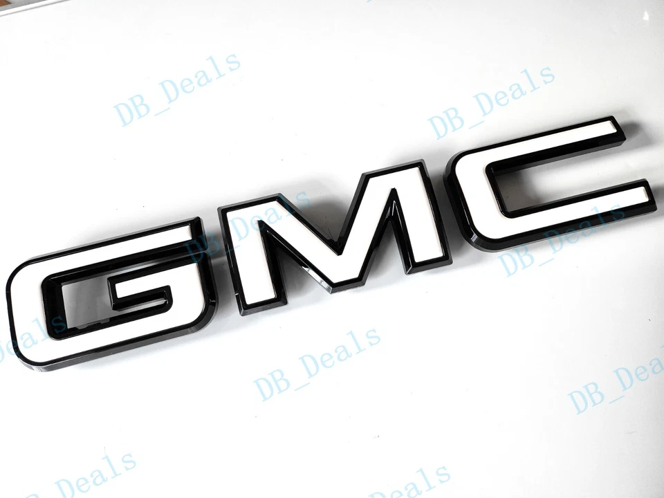 Juego de 2 emblemas GMC delanteros traseros brillantes negros blancos aptos para 2021-2024 Yukon Yukon XL Foto 3 de 4