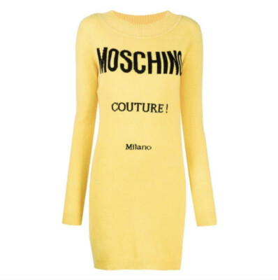 moschino knit dress Moschino - Smiley organic cotton blend knit dress - Yellow