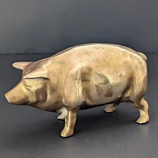 Rare EARLY Valleau Brass Pig Piggy Bank Money Bank 5" x 3" x 2"