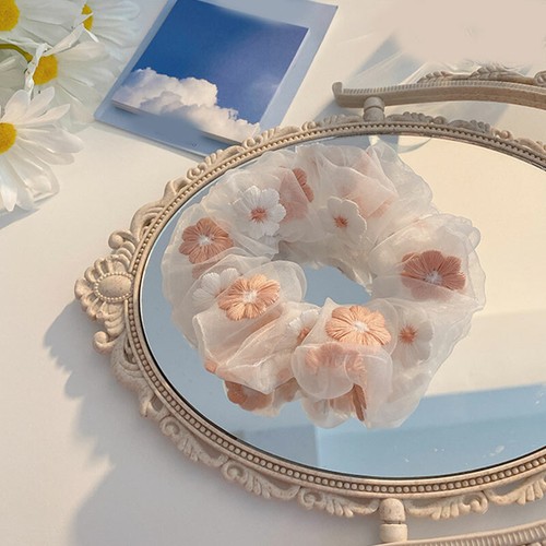 Women Girls Mesh Embroidery Flowers Hair Ring Elastic Tie Headwear Accessories ε - Picture 5 of 13