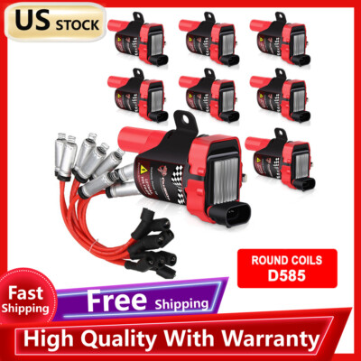 CarBole 8 Pack D585 Ignition Coil Pack and 8mm Spark Plug Wires For Chevy LS1 LS