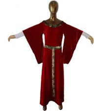 Womens Renaissance Gown Costume Medieval Medium Dress Red Velour Brocade