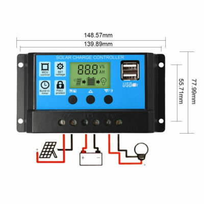 Dual-USB Output 12-24V 30A PWM Solar Laderegler Ladegerät LCD Solar Controller