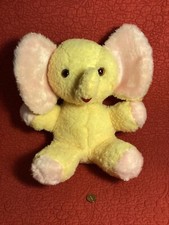 vintage 11" sitting Bantam Yellow Pink Elephant sherpa plush stuffed