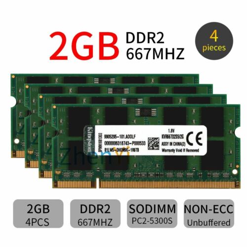 Für Kingston 8GB 4x 2GB 1GB DDR2 667MHz PC2-5300S KVR667D2S5/2G Laptop RAM DE - Afbeelding 1 van 12