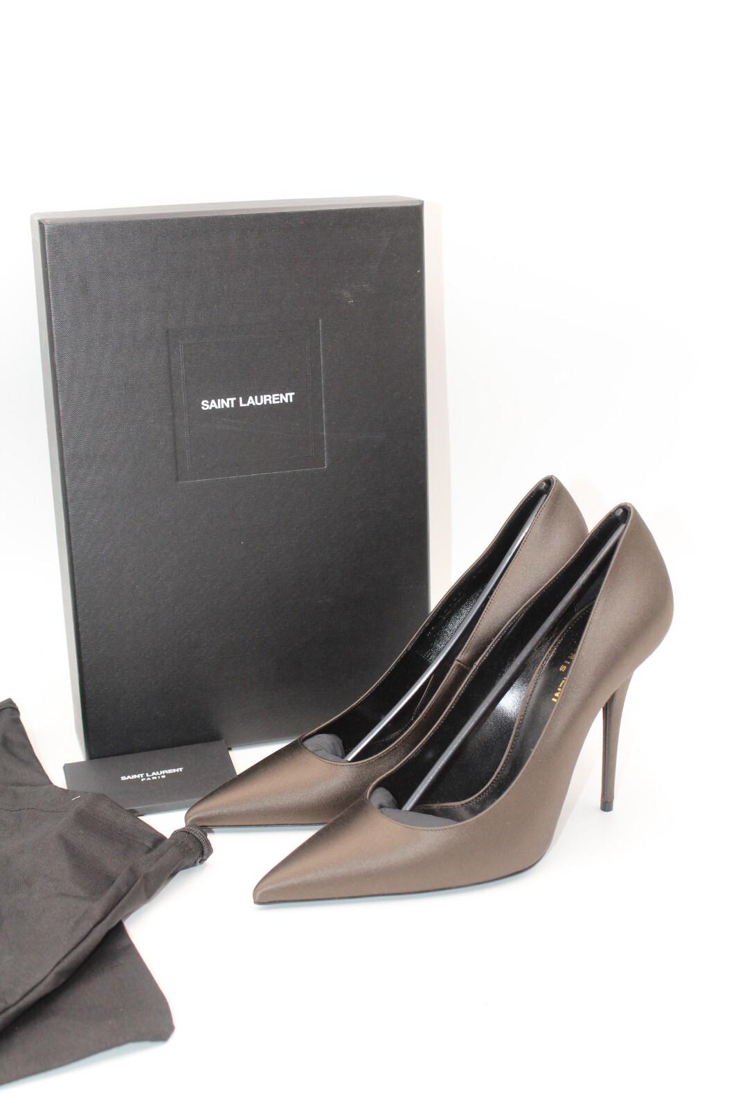 NUOVO con pompa COA Saint Laurent raso instinct marrone arrosto taglia 38 5 US 8 5