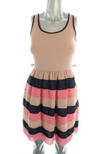 Maison Jules Maison Pink Navy Sleeveless Striped Fit Flare Dress XS