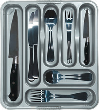 7 Compartments Large Cutlery Tray Silver Drawer Insert Kitchen Storage Organiser