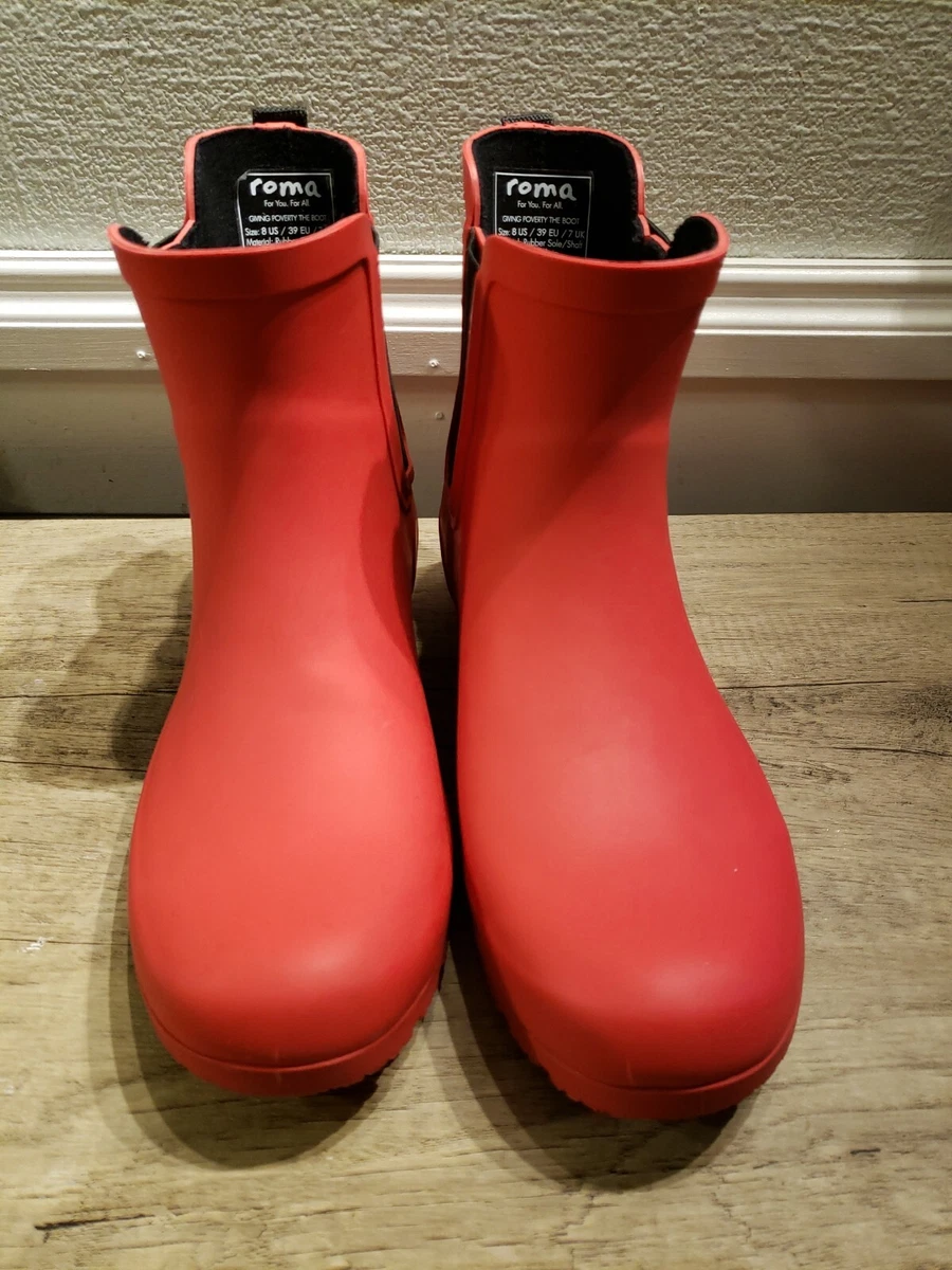 Roma Chelsea Matte Red Size 8 Womens Rain Boots Gently Used Slip On