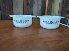 DYNAWARE PYR-O-REY (PYREX) Milk Glass Brown Flower Casserole Dish Pair 