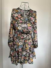 Zara Floral Print V-neck Satin Summer Tea Dress With Pleats Size XS