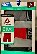 NEW IN BOX REEBOK BOY’S Boxer Brief Size SMALL (6-7)  5 pack  W/ POUCH TAG FREE
