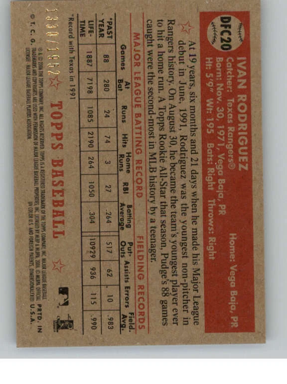 2006 Topps '52 Debut Flashbacks Chrome #DF20 Ivan Rodriguez 1952 (ref 140573) - Image 2 of 2