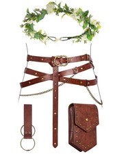Medieval Belt with Renaissance Bag  Detachable Chains, Vintage Faux Leather ...