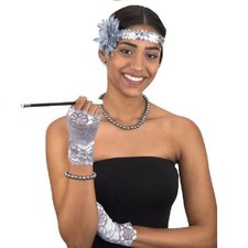 Silver Flapper Costume Accessory Set - 1920's - One Size