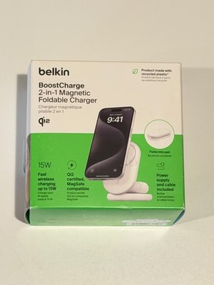 Belkin UltraCharge 2-in-1 15W Qi2 Foldable Magnetic Charger w/ Magsafe - White