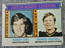 Topps #2 1973-74 Assist Leaders Bobby Orr/Dennis Hextall Hockey Card